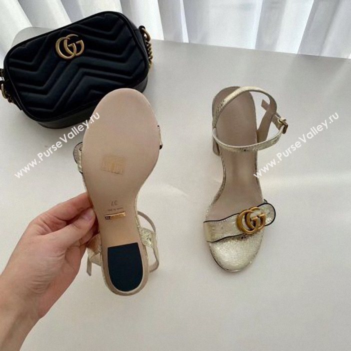 Gucci Heel 7.5cm Leather Sandals with Double G 453379 Gold (SSXY-01)