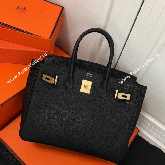 Hermes Birkin 30 Bag In Leather with Gold/Silver Hardware BLACK (FULI-69)