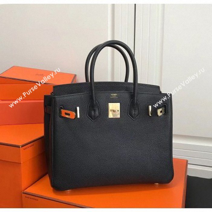 Hermes Birkin 30 Bag In Leather with Gold/Silver Hardware BLACK (FULI-69)