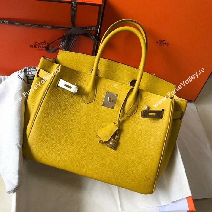 Hermes Birkin 30 Bag In Leather with Gold/Silver Hardware yellow (fuli-65)