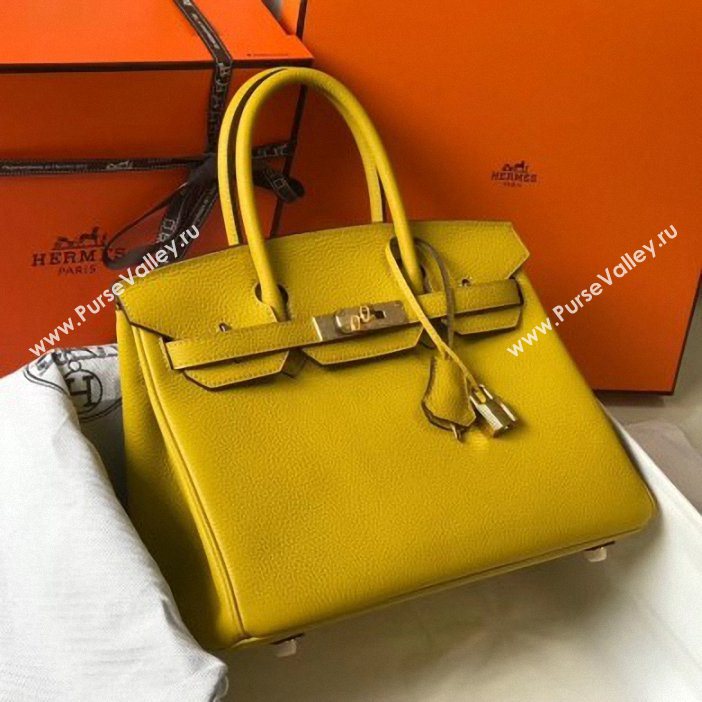 Hermes Birkin 30 Bag In Leather with Gold/Silver Hardware yellow (fuli-65)