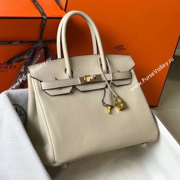 Hermes Birkin 30 Bag In Leather with Gold/Silver Hardware off white (fuli-62)