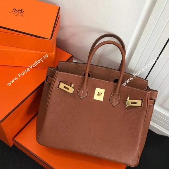 Hermes Birkin 30 Bag In Leather with Gold/Silver Hardware brown (fuli-67)