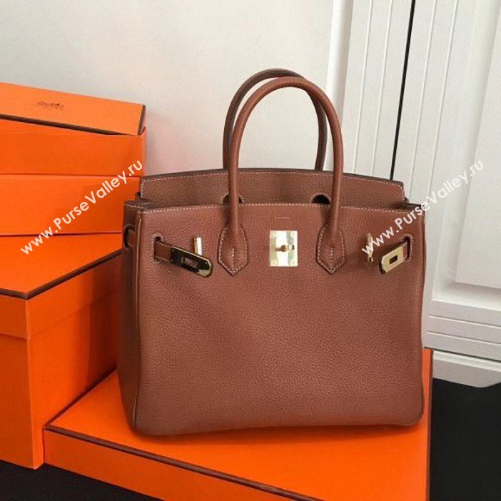 Hermes Birkin 30 Bag In Leather with Gold/Silver Hardware brown (fuli-67)