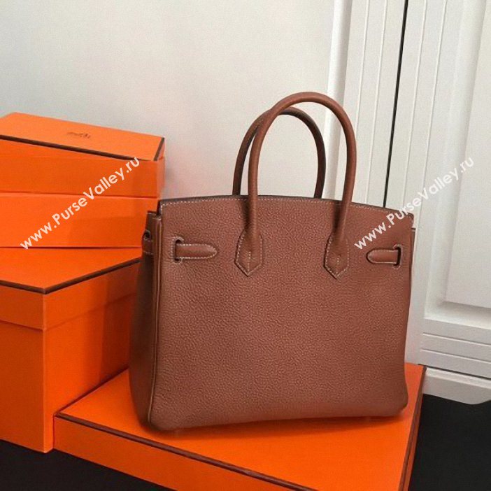 Hermes Birkin 30 Bag In Leather with Gold/Silver Hardware brown (fuli-67)