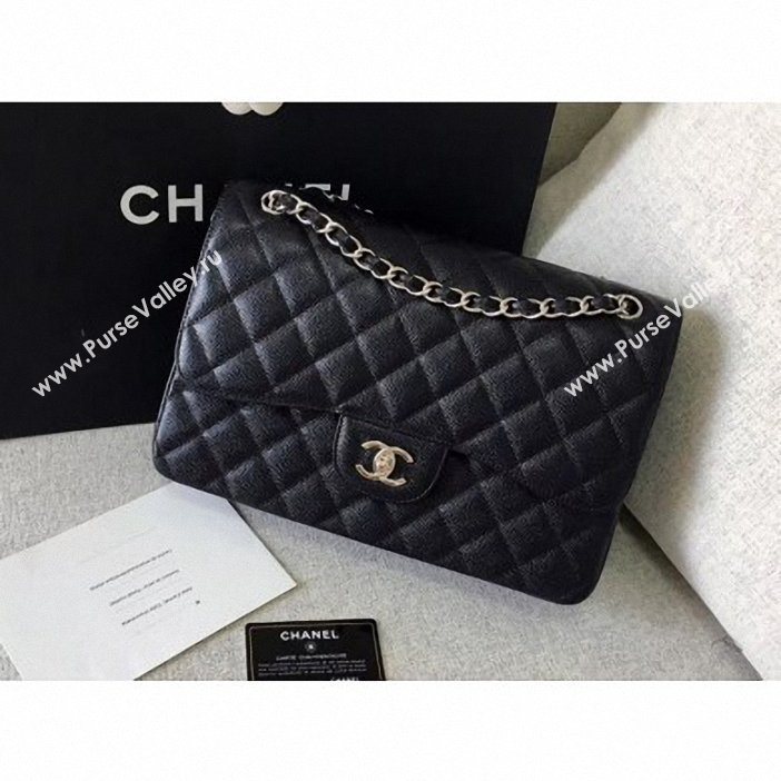 Chanel original quality Caviar Classic jumbo Flap Bag 1113 black with silver Hardware (shunyang-56)