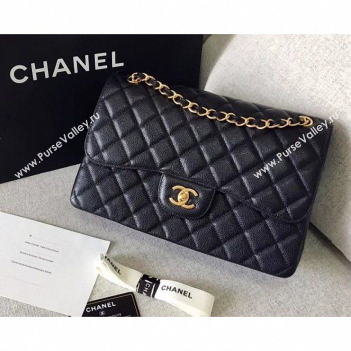 Chanel original quality Caviar Classic jumbo Flap Bag 1113 black with gold Hardware (shunyang-57)