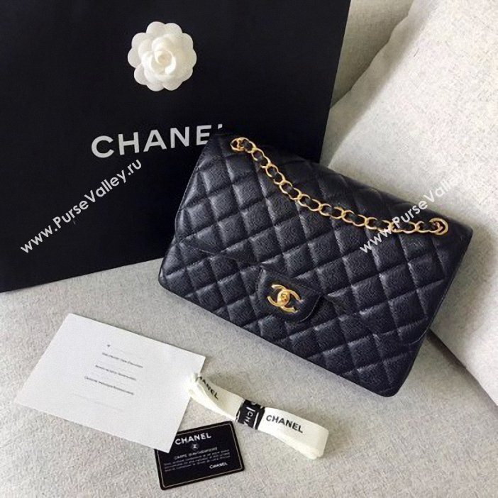 Chanel original quality Caviar Classic jumbo Flap Bag 1113 black with gold Hardware (shunyang-57)