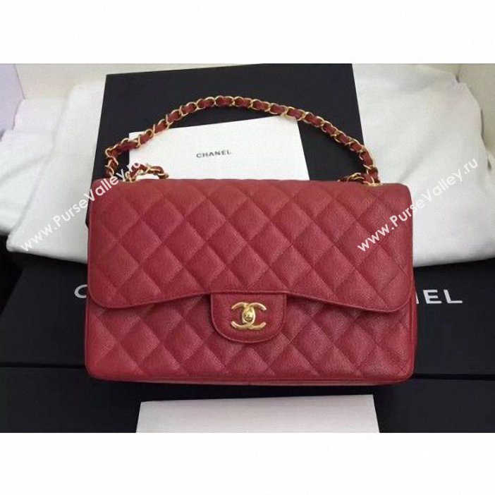 Chanel original quality Caviar Classic jumbo Flap Bag 1113 burgundy with gold Hardware (shunyang-65)