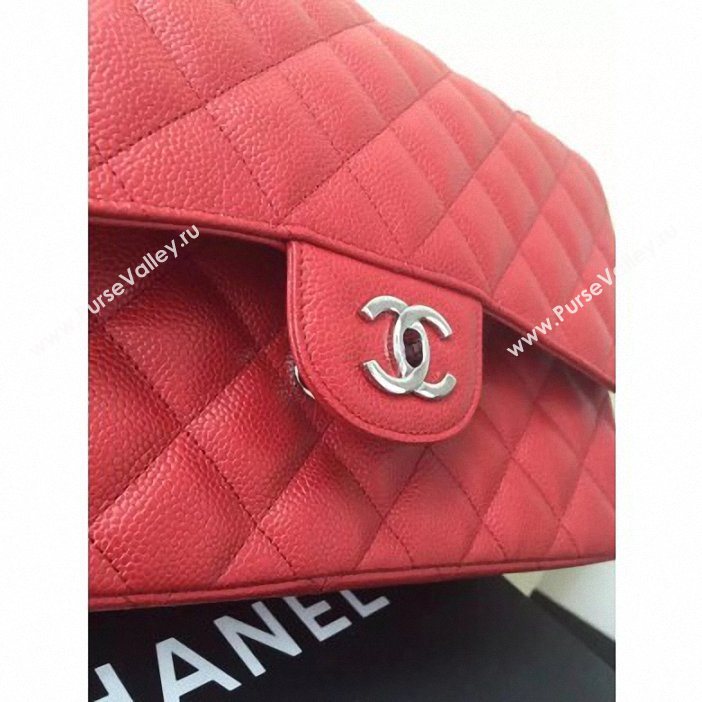 Chanel original quality Caviar Classic jumbo Flap Bag 1113 burgundy with silver Hardware (shunyang-59)