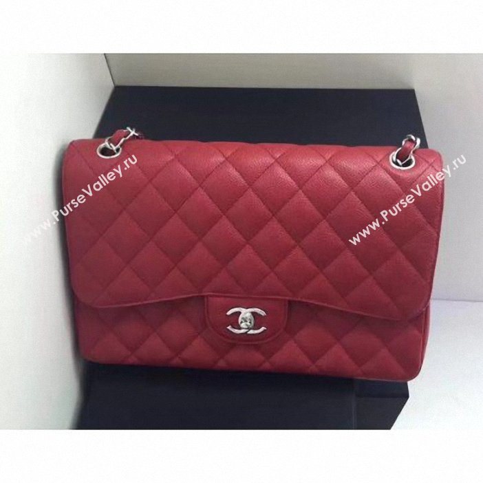 Chanel original quality Caviar Classic jumbo Flap Bag 1113 burgundy with silver Hardware (shunyang-59)