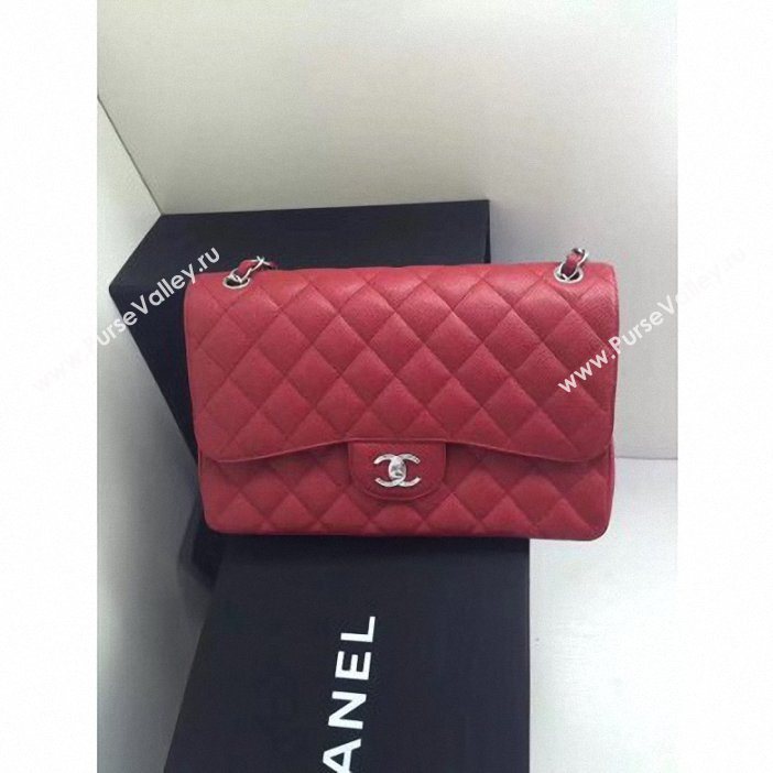 Chanel original quality Caviar Classic jumbo Flap Bag 1113 burgundy with silver Hardware (shunyang-59)