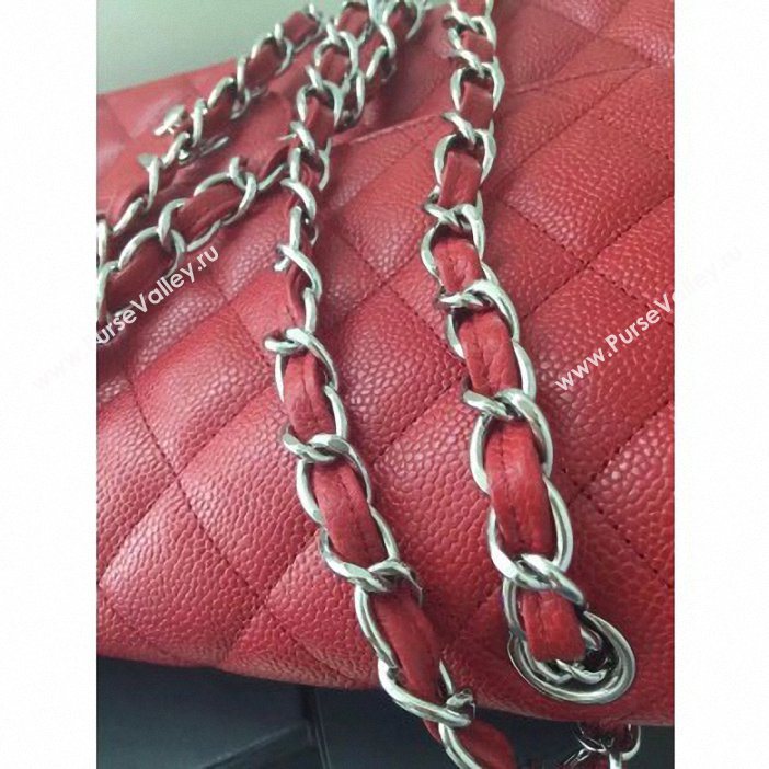 Chanel original quality Caviar Classic jumbo Flap Bag 1113 burgundy with silver Hardware (shunyang-59)