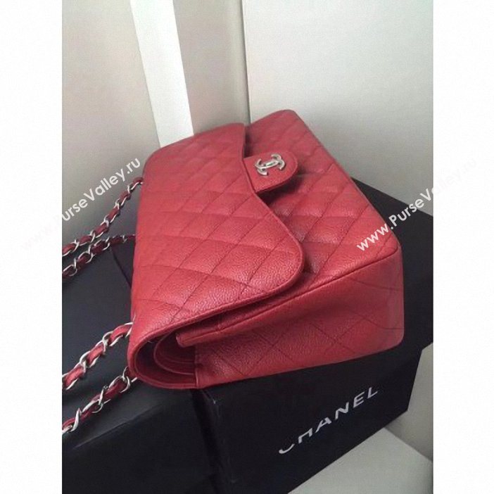 Chanel original quality Caviar Classic jumbo Flap Bag 1113 burgundy with silver Hardware (shunyang-59)