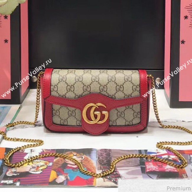 Gucci GG Marmont Matelassé Super Mini Bag 476433 Beige/Red 2019 (JM-9032208)