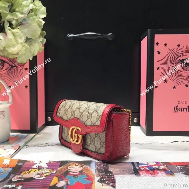 Gucci GG Marmont Matelassé Super Mini Bag 476433 Beige/Red 2019 (JM-9032208)