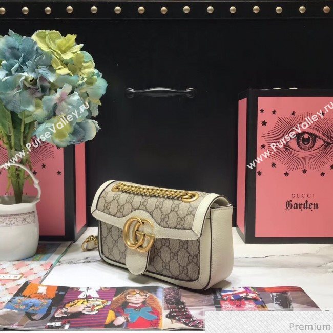 Gucci GG Leather Marmont Matelassé Mini Bag ‎446744 Beige/White 2019 (JM-9032210)