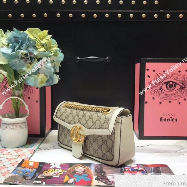 Gucci GG Leather Marmont Matelassé Shoulder Bag ‎443497 Beige/White 2019 (JM-9032213)
