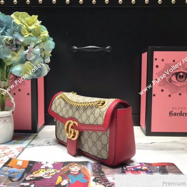 Gucci GG Leather Marmont Matelassé Mini Bag ‎446744 Beige/Red 2019 (JM-9032211)