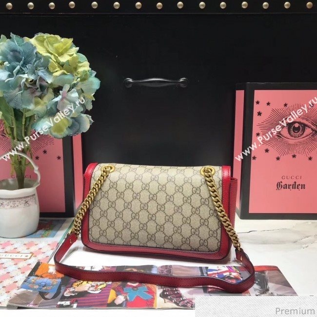 Gucci GG Leather Marmont Matelassé Mini Bag ‎446744 Beige/Red 2019 (JM-9032211)