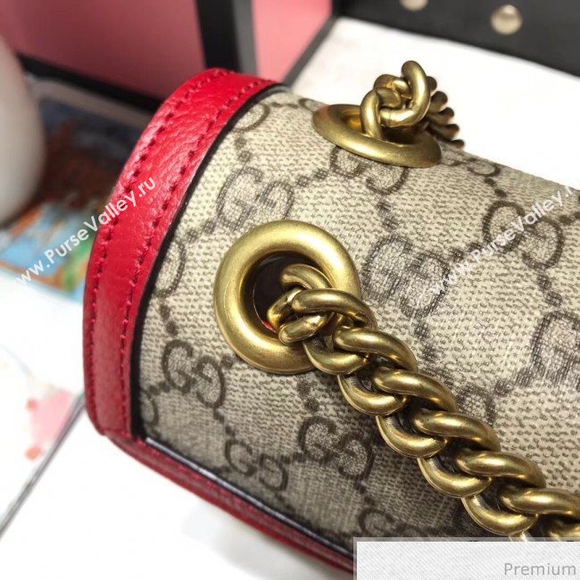 Gucci GG Leather Marmont Matelassé Shoulder Bag ‎443497 Beige/Red 2019 (JM-9032214)