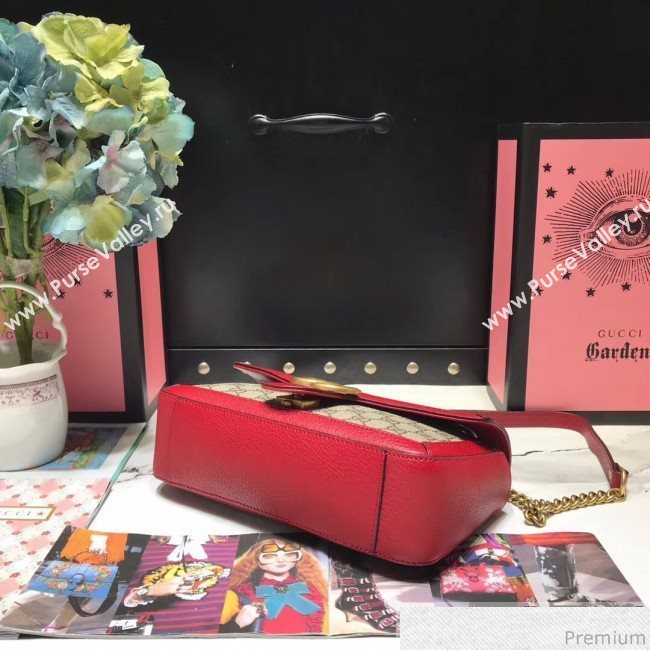 Gucci GG Leather Marmont Matelassé Shoulder Bag ‎443497 Beige/Red 2019 (JM-9032214)