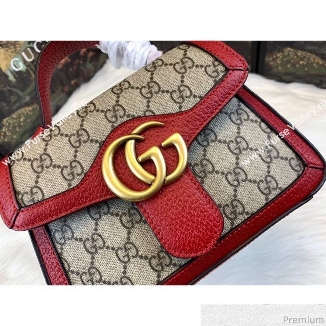 Gucci GG Leather Marmont Matelassé Mini Top Handle Bag Beige/Red 2019 (JM-9032217)