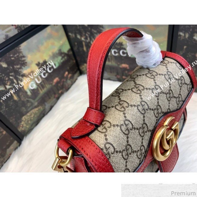 Gucci GG Leather Marmont Matelassé Mini Top Handle Bag Beige/Red 2019 (JM-9032217)