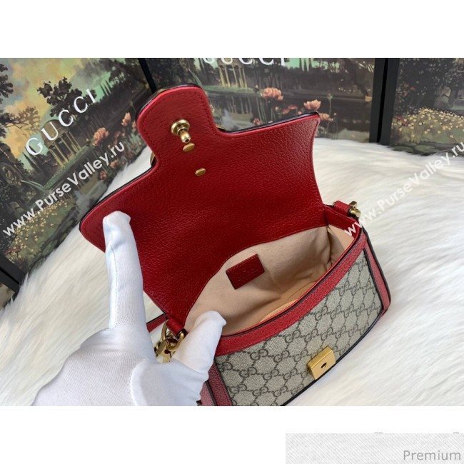 Gucci GG Leather Marmont Matelassé Mini Top Handle Bag Beige/Red 2019 (JM-9032217)