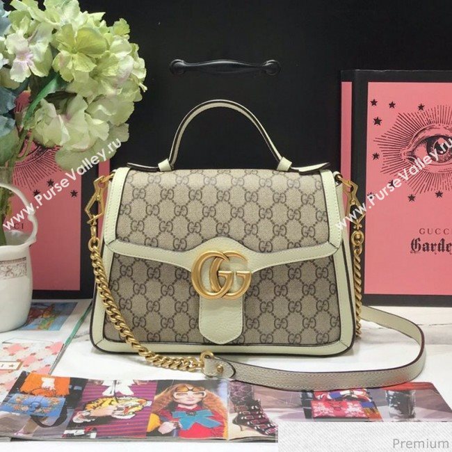 Gucci GG Leather Marmont Matelassé Small Top Handle Bag 498110 Beige/White 2019 (JM-9032219)