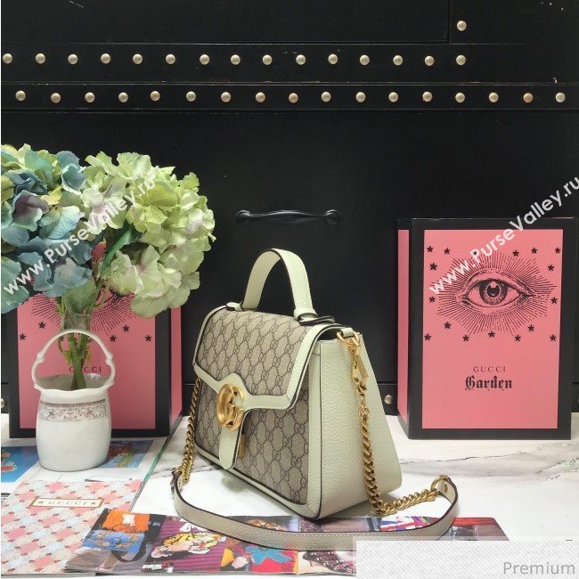 Gucci GG Leather Marmont Matelassé Small Top Handle Bag 498110 Beige/White 2019 (JM-9032219)