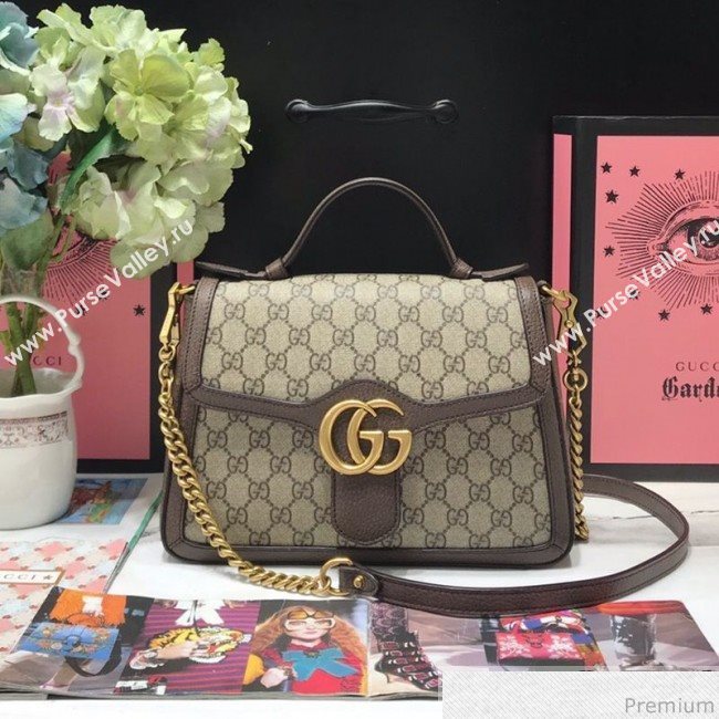 Gucci GG Leather Marmont Matelassé Small Top Handle Bag 498110 Beige/Brown 2019 (JM-9032221)