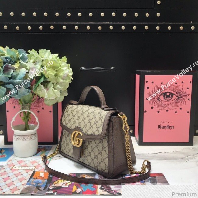 Gucci GG Leather Marmont Matelassé Small Top Handle Bag 498110 Beige/Brown 2019 (JM-9032221)
