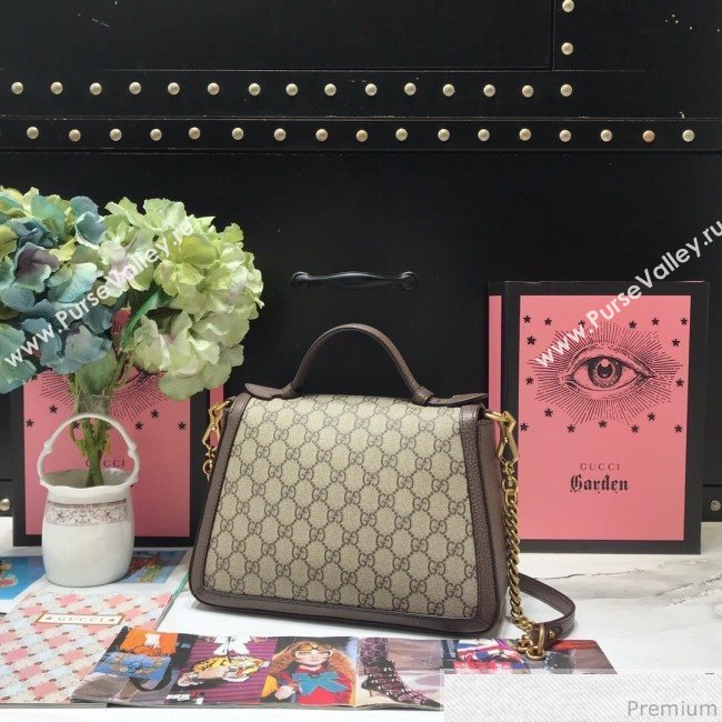 Gucci GG Leather Marmont Matelassé Small Top Handle Bag 498110 Beige/Brown 2019 (JM-9032221)