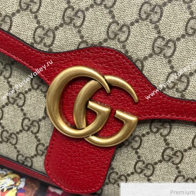Gucci GG Leather Marmont Matelassé Small Top Handle Bag 498110 Beige/Red 2019 (JM-9032220)