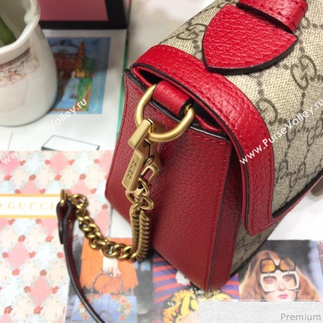 Gucci GG Leather Marmont Matelassé Small Top Handle Bag 498110 Beige/Red 2019 (JM-9032220)