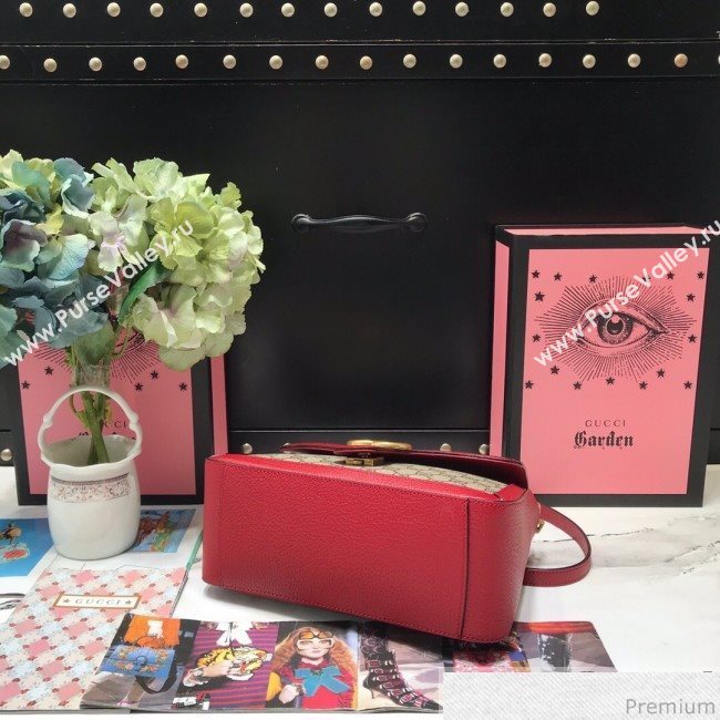 Gucci GG Leather Marmont Matelassé Small Top Handle Bag 498110 Beige/Red 2019 (JM-9032220)