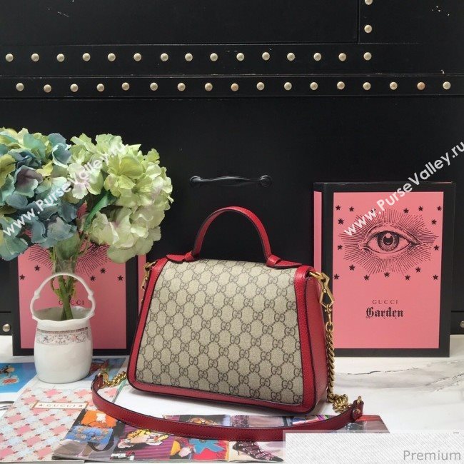 Gucci GG Leather Marmont Matelassé Small Top Handle Bag 498110 Beige/Red 2019 (JM-9032220)