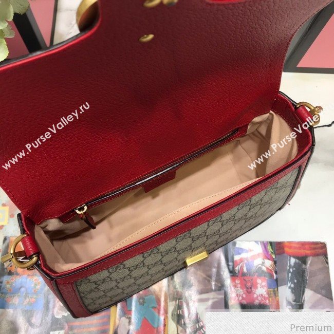 Gucci GG Leather Marmont Matelassé Small Top Handle Bag 498110 Beige/Red 2019 (JM-9032220)