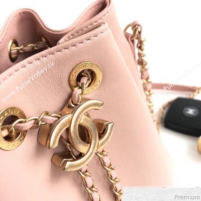 Chanel Lambskin Drawstring Bucket Bag AS0373 Pink 2019 (BLWX-9032501)