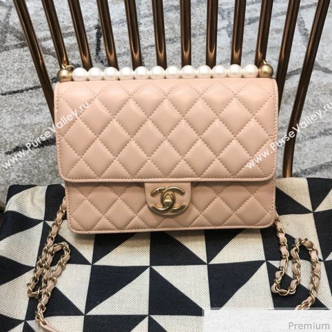 Chanel Lambskin Pearls Flap Bag AS0585 Pink 2019 (JDH-9032504)