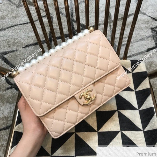 Chanel Lambskin Pearls Flap Bag AS0585 Pink 2019 (JDH-9032504)