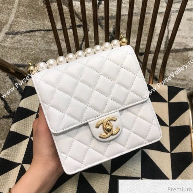 Chanel Lambskin Pearls Flap Bag AS0584 White 2019 (JDH-9032503)