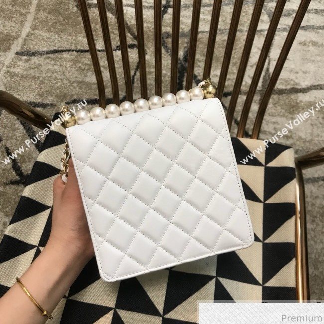 Chanel Lambskin Pearls Flap Bag AS0584 White 2019 (JDH-9032503)
