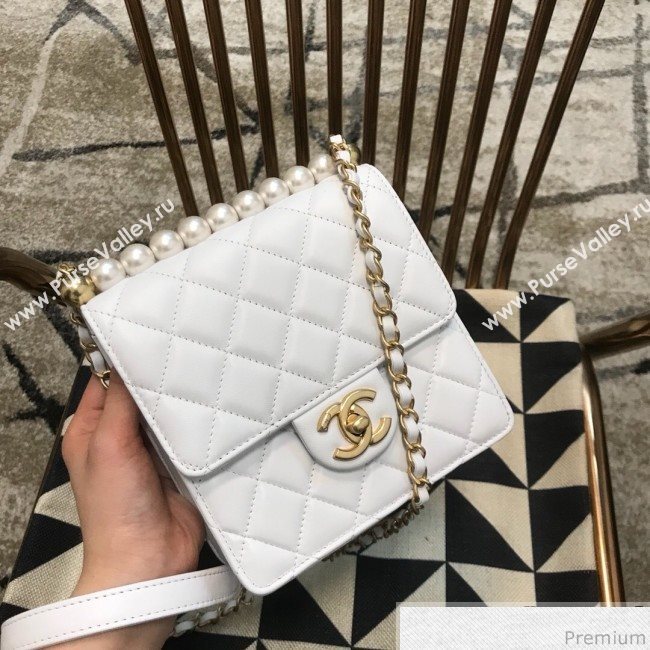 Chanel Lambskin Pearls Flap Bag AS0584 White 2019 (JDH-9032503)