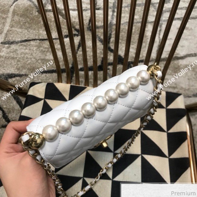 Chanel Lambskin Pearls Flap Bag AS0584 White 2019 (JDH-9032503)
