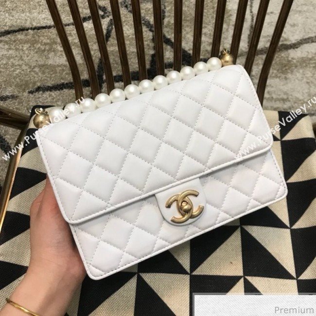 Chanel Lambskin Pearls Flap Bag AS0585 White 2019 (JDH-9032505)