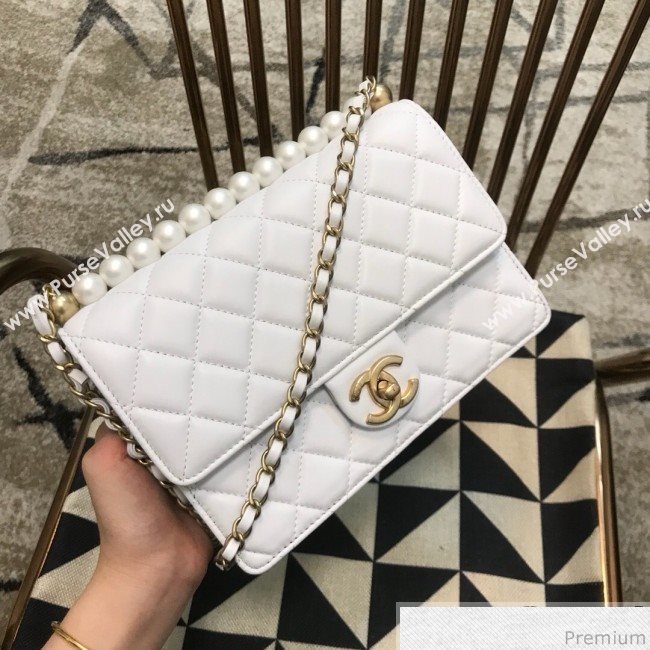 Chanel Lambskin Pearls Flap Bag AS0585 White 2019 (JDH-9032505)