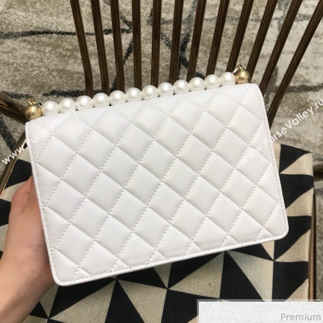 Chanel Lambskin Pearls Flap Bag AS0585 White 2019 (JDH-9032505)