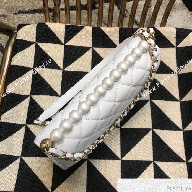 Chanel Lambskin Pearls Flap Bag AS0585 White 2019 (JDH-9032505)